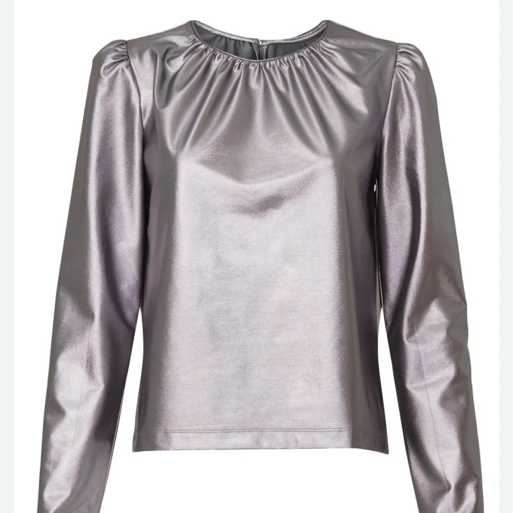 DEREK LAM - IO CROSBY Kary Metallic Long Sleeve Top - Silver - SZ 4 NWOT
